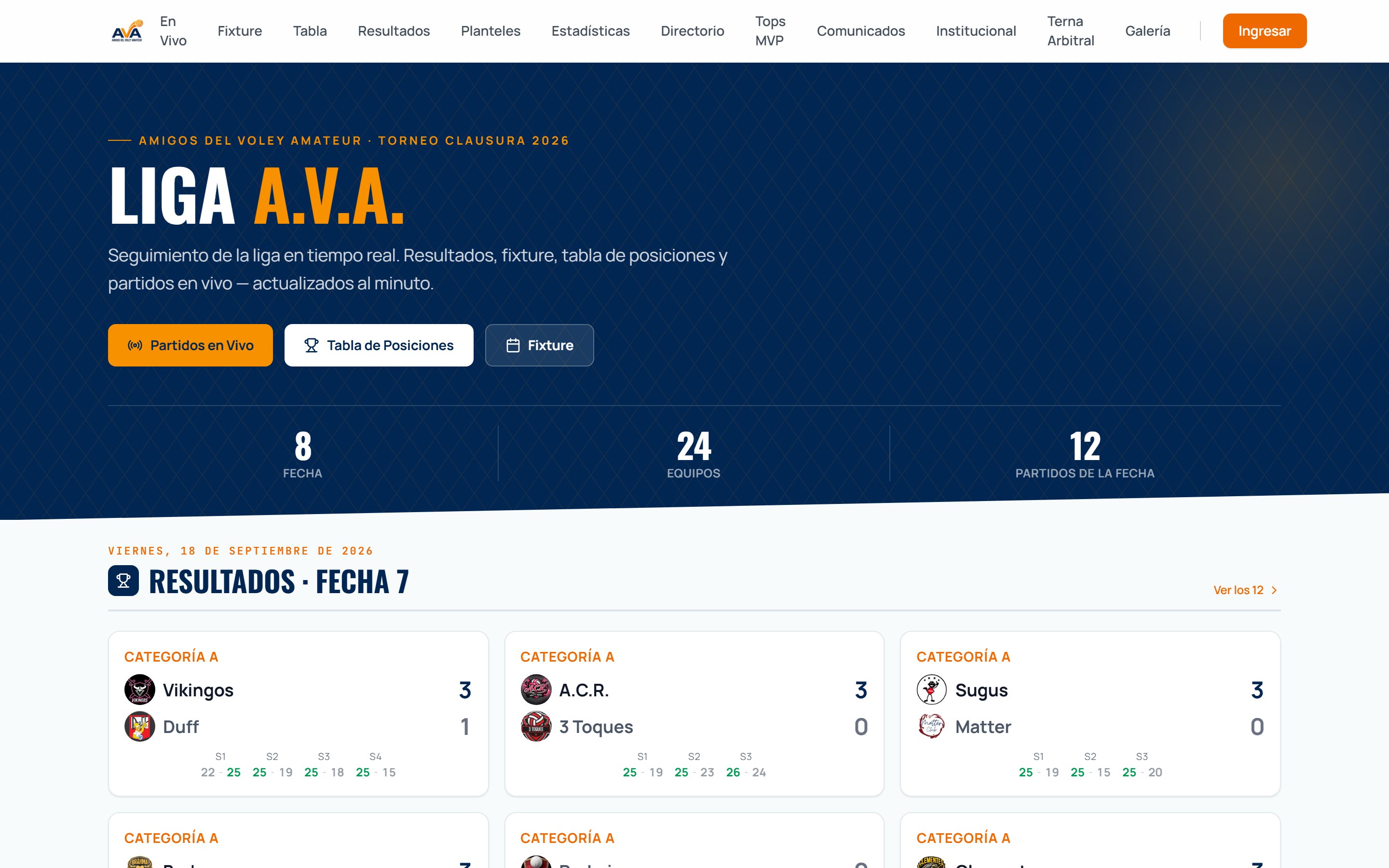 Sitio web de Liga A.V.A. en escritorio